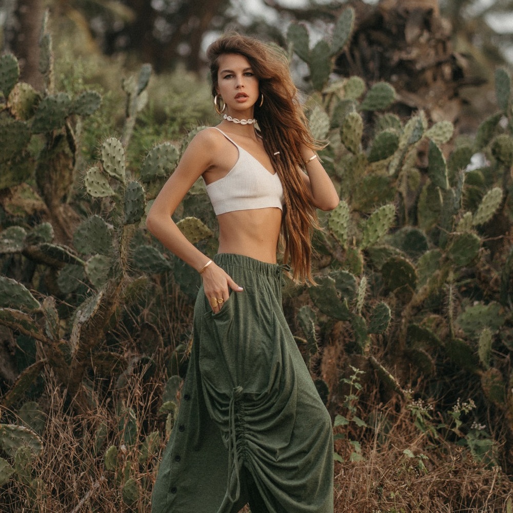Convertible Maxi Skirt Palazzo Pants , one size fits all, dark green - Picture 2 of 6